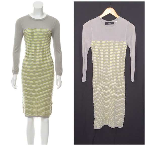 Cut25 by Yigal Azrouel Dresses & Skirts - CUT25 BY YIGAL AZROUËL Grey & Yellow Weave Knee-Length Sweater Dress Size Small
